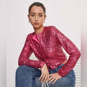 NWT Good American Cotton Sequin Embellished Cardigan in Pink Size 3X